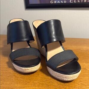 Black Wedge Sandals with Espadrille Platform